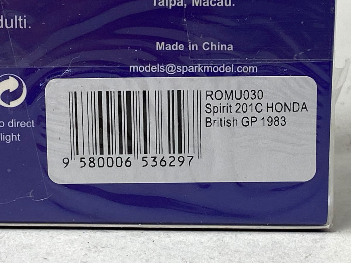 1:43 SPARK ROMU030 Spirit 201C Honda British GP 1983 S.Johansson Honda F1 Return Race