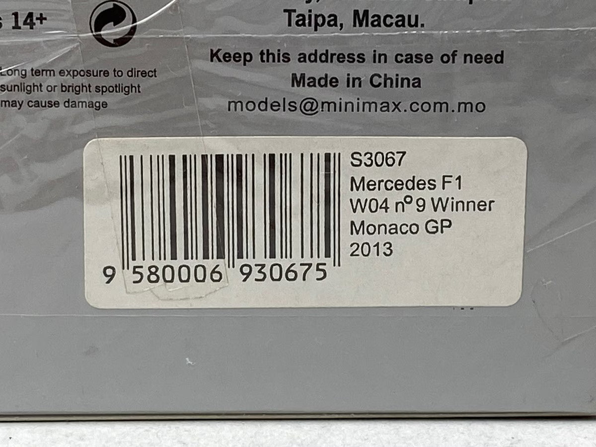1:43 SPARK S3067 Mercedes F1 W04 Monaco GP Winner Nico Rosberg 2013 #9