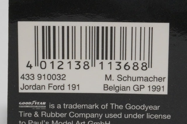 1:43 MINICHAMPS 433910032 Jordan Ford 191 Belgian GP Winner 1991 #32 M.Schumacher