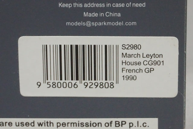 1:43 SPARK S2980 MARCH Leyton House CG901 French GP 1990 #15 Mauricio Gugelmin