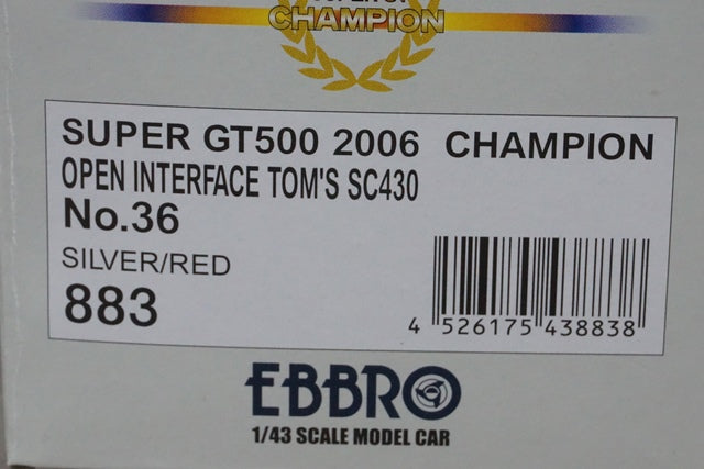 1:43 EBBRO 43883 Open Interface TOM'S SC430 Super GT500 Champion 2006 #36 model car