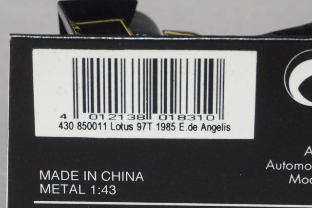 1:43 MINICHAMPS 430850011 Lotus 97T 1985 E.D. Angelis #11 JPS specification