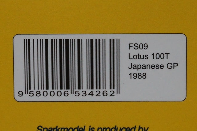 1:43 SPARK FS09 Racing On Lotus Honda 100T Japan GP Satoru Nakajima 1988 #2 CAMEL