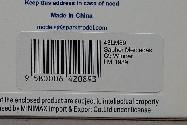1:43 SPARK 43LM89 Sauber Mercedes C9 Le Mans 24h Winner 1989 #63