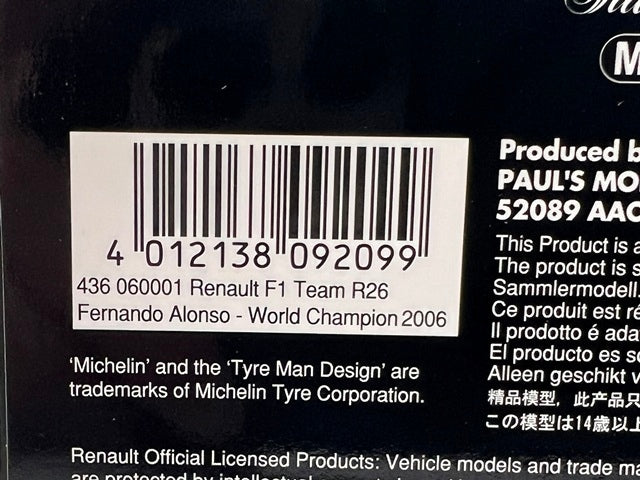 1:43 MINICHAMPS 436060001 Renault F1 Team R26 2006 World Champion #1 F.Alonso model car
