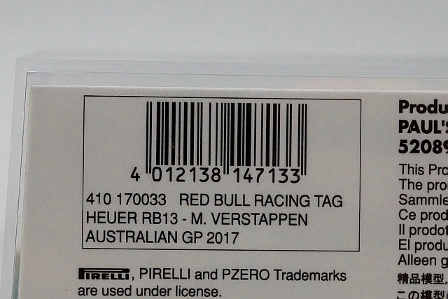 1:43 MINICHAMPS 410170033 Red Bull Racing TAG HEUER RB13 Australian GP 2017 M.Verstappen