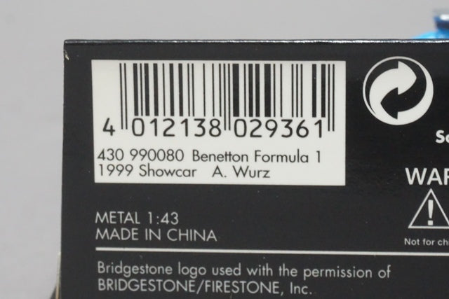 1:43 MINICHAMPS 430990080 Benetton Formula 1 1999 Showcar A.Wurz #10