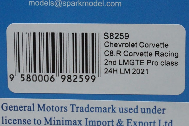 1:43 SPARK S8259 Chevrolet Corvette C8.R LMGTE Pro class 24h LM 2nd 2021 #63