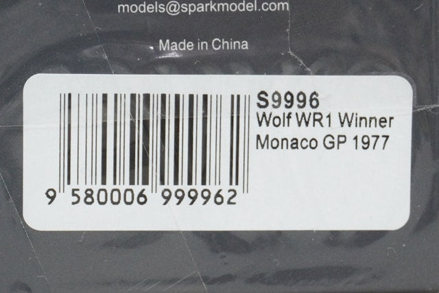 1:43 SPARK S9996 Wolf WR1 J.Scheckter Monaco GP 1977 Winner #20