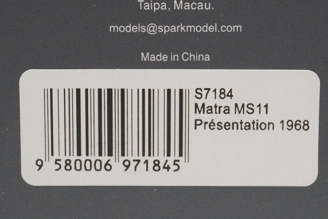 1:43 SPARK S7184 Matra MS11 Presentation 1968 Jean-Pierre Beltoise