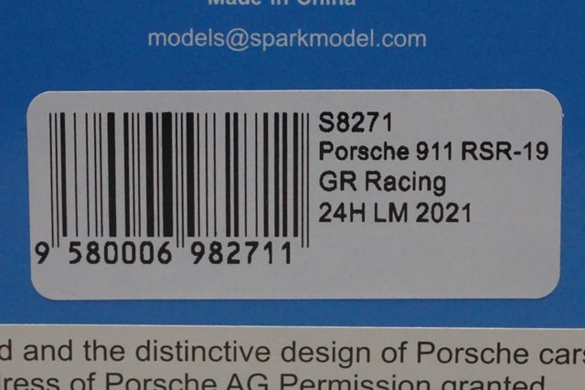 1:43 SPARK S8271 Porsche 911 RSR-19 GR Racing LM 24H 2021 #86 model car