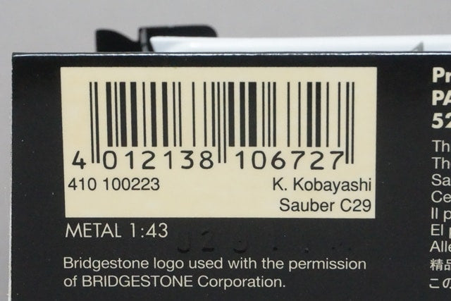 1:43 MINICHAMPS 410100223 Sauber C29 Japanese GP 2010 #23 Kamui Kobayashi model car