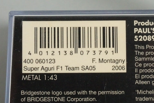 1:43 MINICHAMPS 400060123 SUPER AGURI F1 Team SA05 F. Montagny 2006 #23 model car