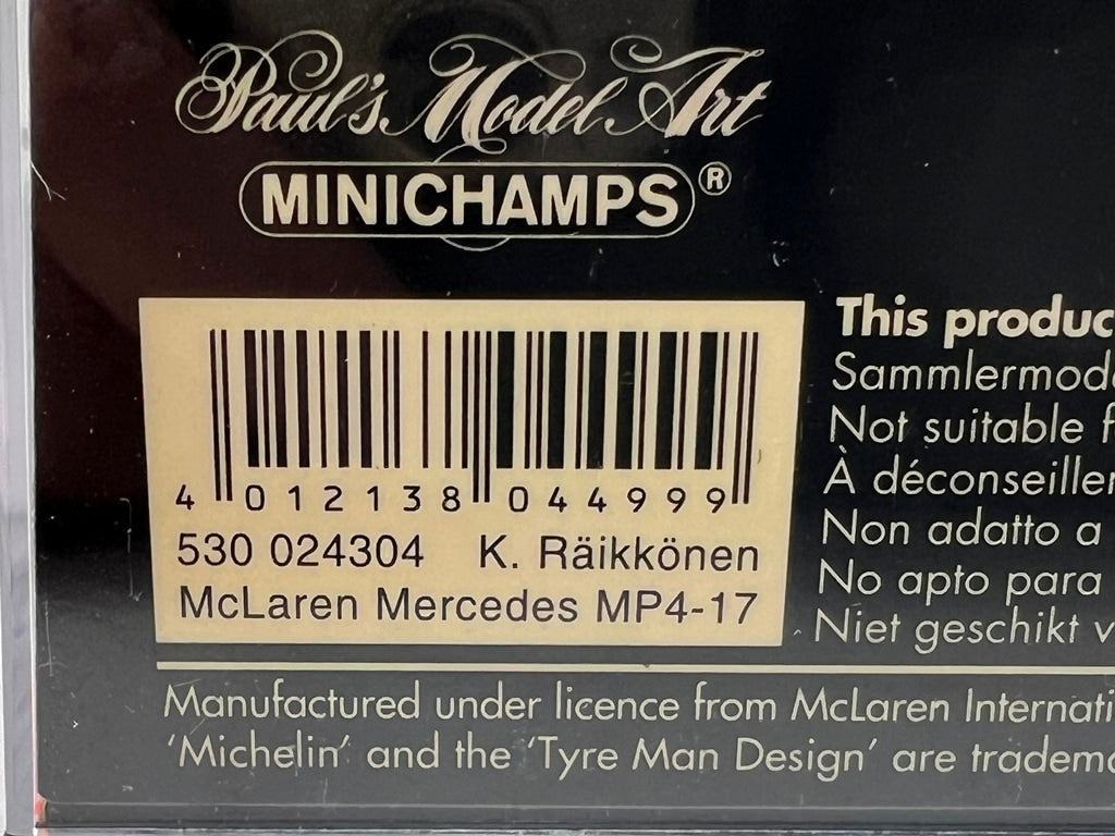 1:43 MINICHAMPS 530034316 McLaren Mercedes MP4-18 Test Car 2003 #6 K. Raikkonen model car