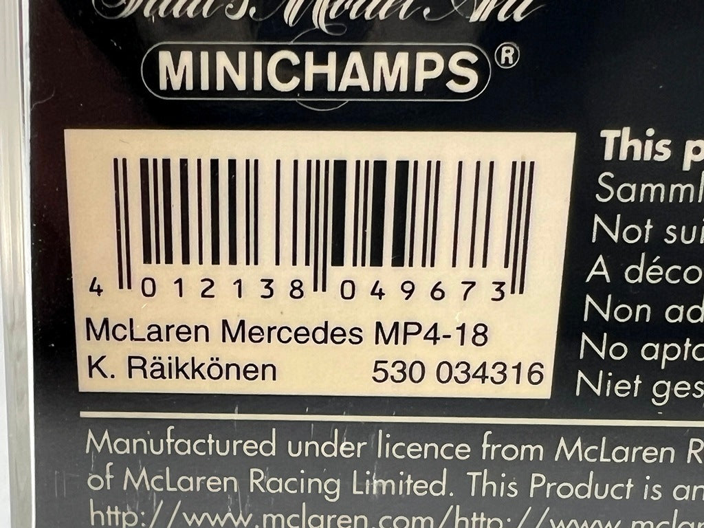 1:43 MINICHAMPS 530044306 McLaren Mercedes MP4-19 #6 K. Raikkonen model car