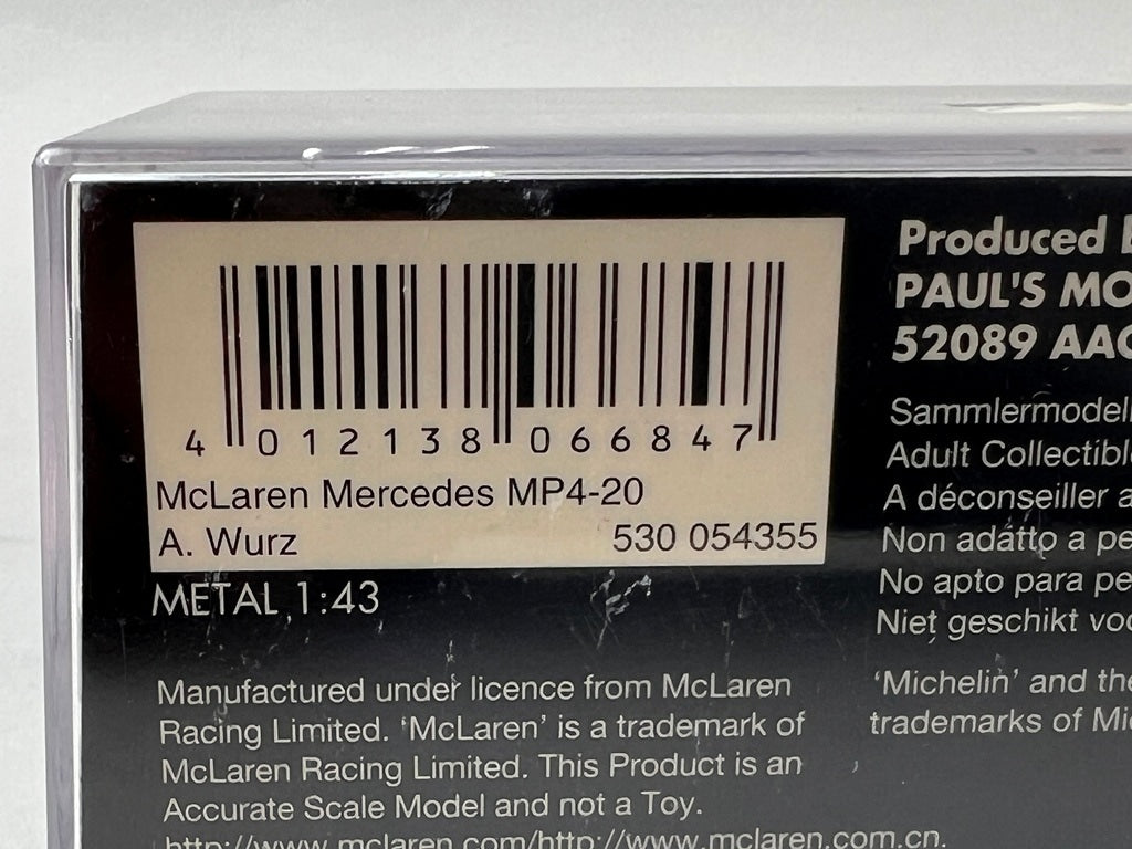 1:43 MINICHAMPS 530054355 McLaren Mercedes MP4-20 Test Driver 2005 #35 model car