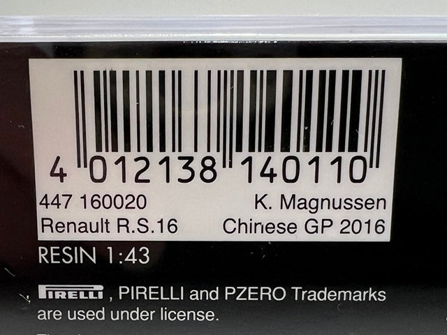 1:43 MINICHAMPS 447160020 Renault R.S.16 Chinese GP 2016 #20 K.Magnussen model car