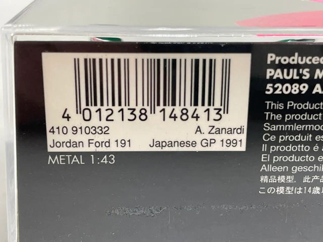 1:43 MINICHAMPS 410910332 Jordan Ford 191 JAPANESE Japanese Grand Prix 1991 #32 A. Zanardi