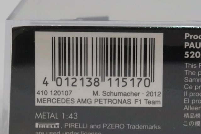 1:43 MINICHAMPS 410120107 Mercedes AMG Petronas F1 Team W03 Monaco GP 2012 #7 M. Schumacher model car