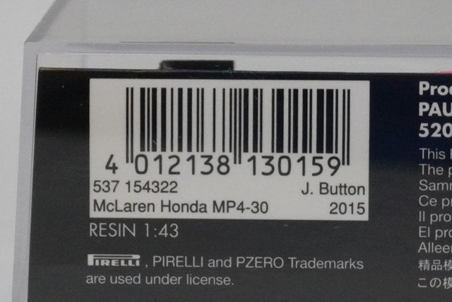 1:43 MINICHAMPS 537154322 McLaren Honda MP4-30 2015 #22 model car
