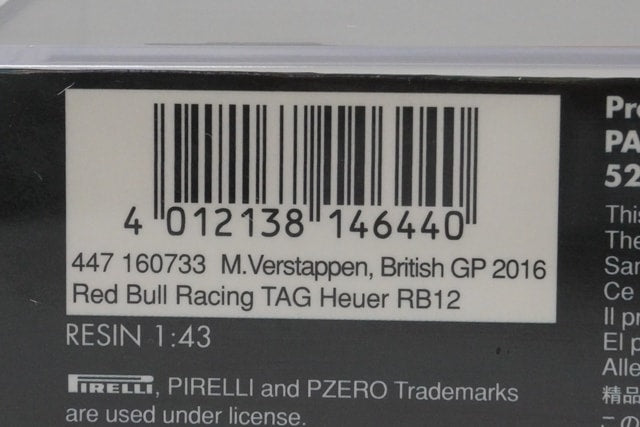 1:43 MINICHAMPS 447160733 Red Bull Racing TAG Heuer RB12 Great Britain 2016 #33 model car