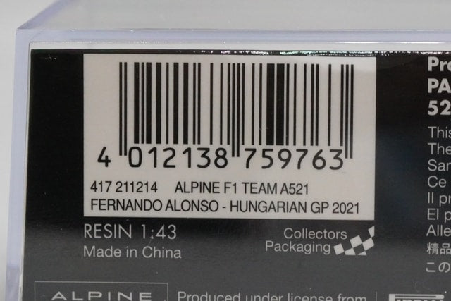 1:43 MINICHAMPS 417211214 Alpine A521 Hungarian GP 2021 #14 model car