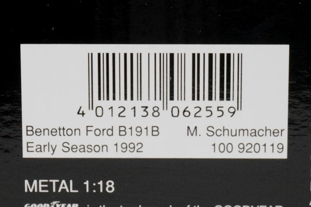 1:18 MINICHAMPS 100920119 Benetton Ford B191B Early Season 1992 #19 model car