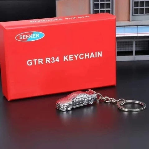 SEEKER 1:87 Nissan GTR34 Keychain Chrome Silver