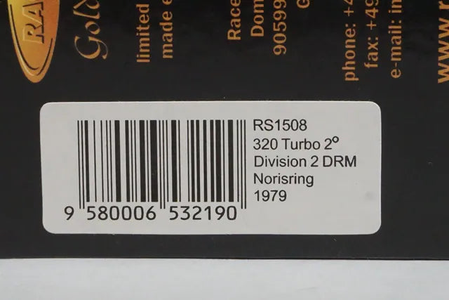 1:43 Spark RS1508 Raceland Custom 320 Turbo Division 2DRM Norisring 1979 #6 M. Hettinger Jägermeister