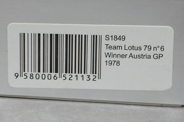 1:43 SPARK S1849 Lotus 79 Austrian GP Winner R.Peterson 1978 #6 JPS