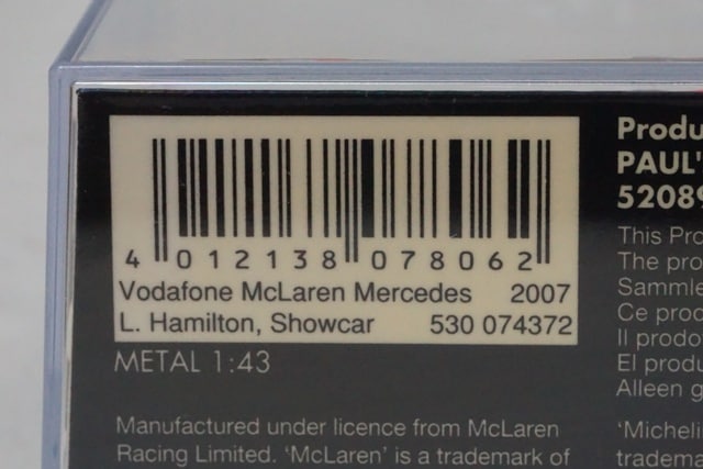 1:43 MINICHAMPS 530074372 Vodafone McLaren Mercedes Show Car 2007 #2 L. Hamilton
