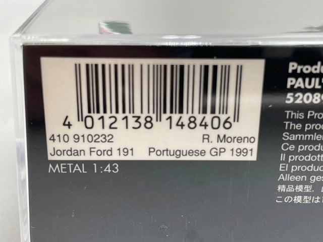 1:43 MINICHAMPS 410910232 Jordan Ford 191 PORTUGUESEGP 1991 #32 M. Moreno model car