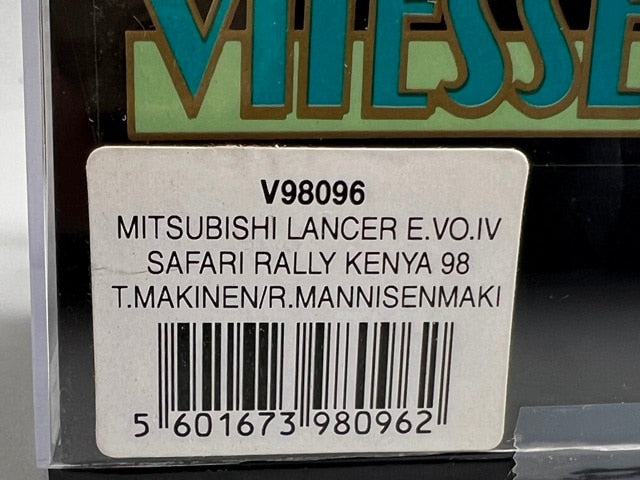1:43 VITESSE V98096 Mitsubishi Lancer EVO.IV SAFARI Rally KENYA 1998 #1 T. Makinen R. Mannistenmaki model car