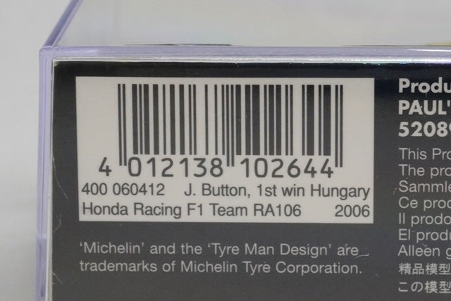 1:43 MINICHAMPS 400060412 Honda Racing RA106 Hungarian GP 2006 #12 J. Button model car