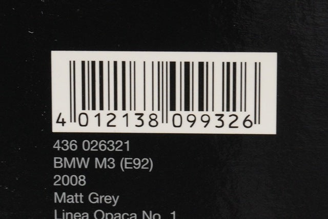 1:43 MINICHAMPS 436026321 BMW M3 (E92) 2008 Matte Grey model car