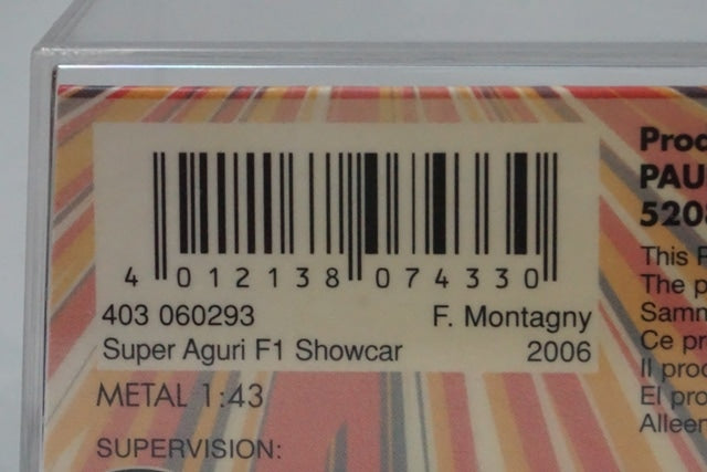 1:43 MINICHAMPS 403060293 KYOSHO Custom Honda Super Aguri F1 Car '6 #23