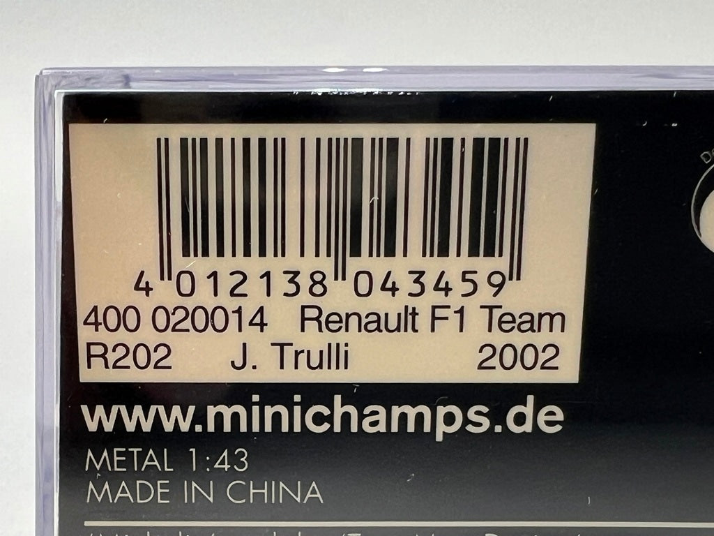 1:43 MINICHAMPS 400020014 Renault F1 Team R202 #14 J. Trulli model car