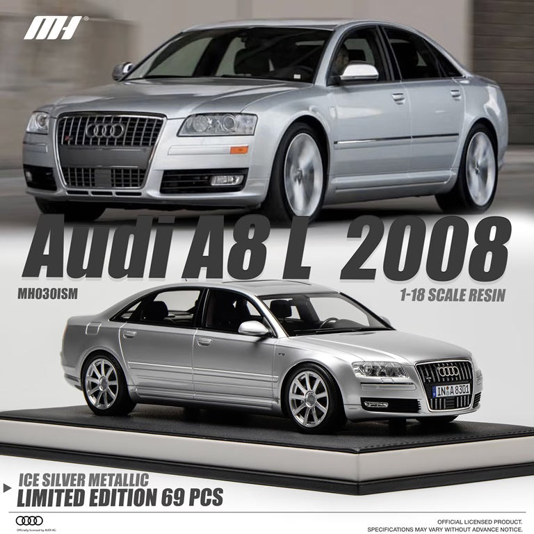 MH030ISM MOTORHERIX 1:18 Audi A8 L W12 2008 Ice Silver Metallic
