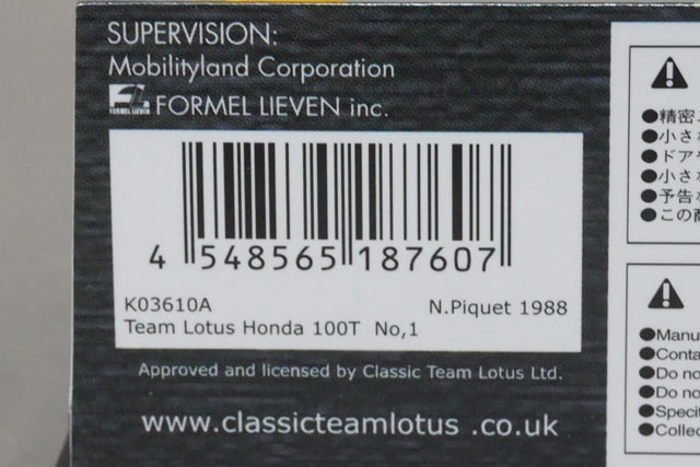 1:43 KYOSHO K03610A Lotus Honda 100T 1988 #1 N.Pique model car