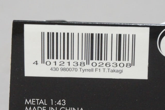 1:43 MINICHAMPS 430980070 Tyrrell F1 T.Takagi #21