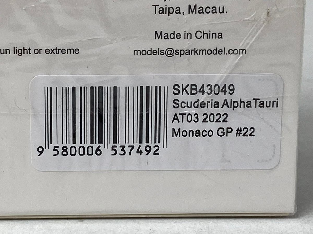 1:43 SPARK SKB43049 Scuderia AlphaTauri AT03 2022 Monaco GP Yuki Tsunoda #22