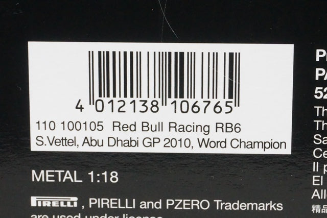 1:18 MINICHAMPS 110100105 Red Bull Renault RB6 Abu Dhabi GP 2010 World Champion S.Vettel #5