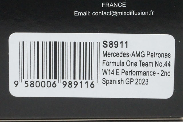 1:43 SPARK S8911 Mercedes-AMG Petronas F1 Team W14 E-Performance Spanish GP 2nd 2023 #44 L. Hamilton model car