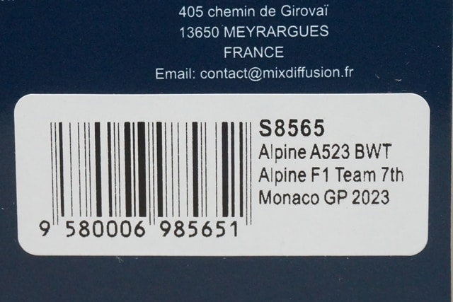 1:43 Spark S8565 Alpine A523 BWT F1 Team Monaco GP 7th 2023 #10 P. Gasly