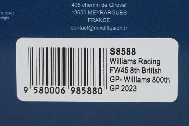 1:43 Spark S8588 Williams Racing FW45 British GP 8th Williams 800th GP 2023 #23 A. Albon
