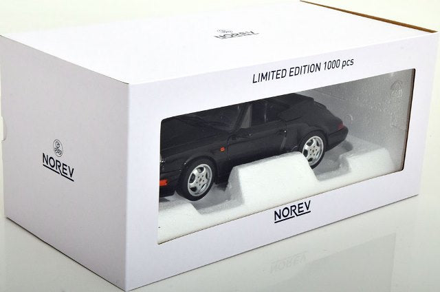 187332 NOREV 1:18 Scale Porsche 911 (964) Carrera 4 1990 Cabrio Black Metallic (Modellissimo Custom Order)