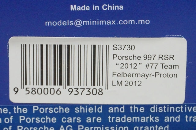 1:43 SPARK S3730 Porsche 997 RSR '2012' Team Felbermayr Proton Le Mans 2012 #77 model car