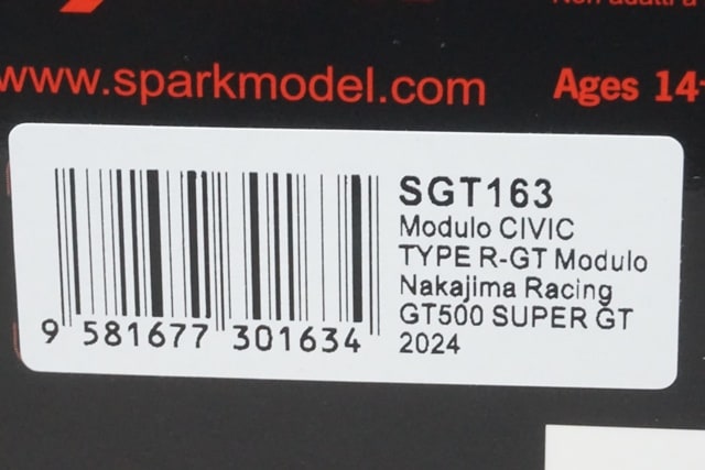 1:43 Spark SGT163 Honda Modulo Civic Type R-GT GT500 Super GT 2024 #64 model car