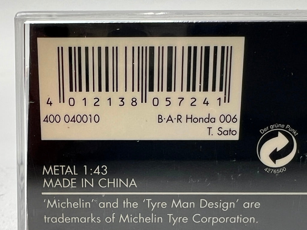 1:43 MINICHAMPS 400040010 B.A.R Honda 006 #10 Takuma Sato model car