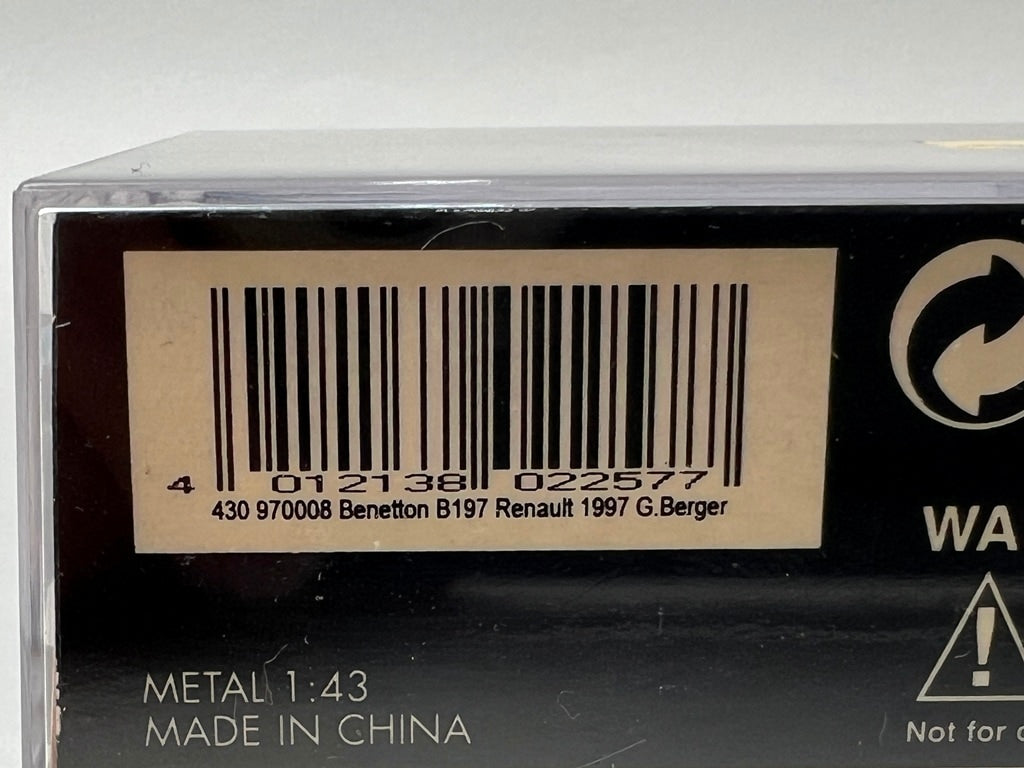 1:43 MINICHAMPS 430970008 Benetton Renault B197 1997 #8 G. Berger model car